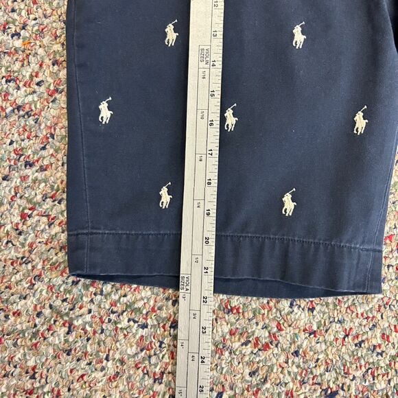 Polo Ralph Lauren Navy All-Over Embroidered Pony Flat Front Chino Shorts Size 36 - Picture 10 of 12
